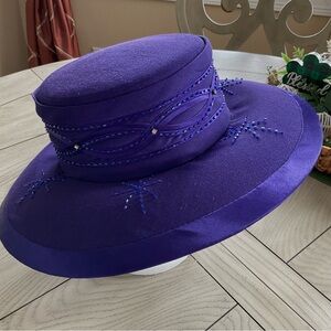 Elegant Purple Brim Hat with Beaded Detail